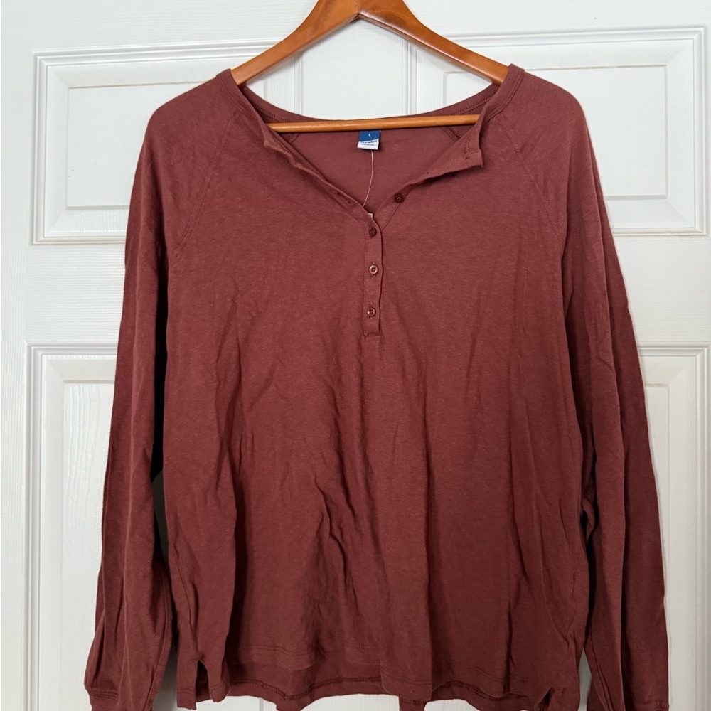 Old Navy Women's Long Sleeve Henley Top - Burgundy